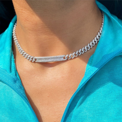 Sterling Silver w/ Simulated Diamonds choker 15