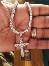 Load image into Gallery viewer, Silver Crystal Cross on Silver Crystal Chain w/ simulated diamonds